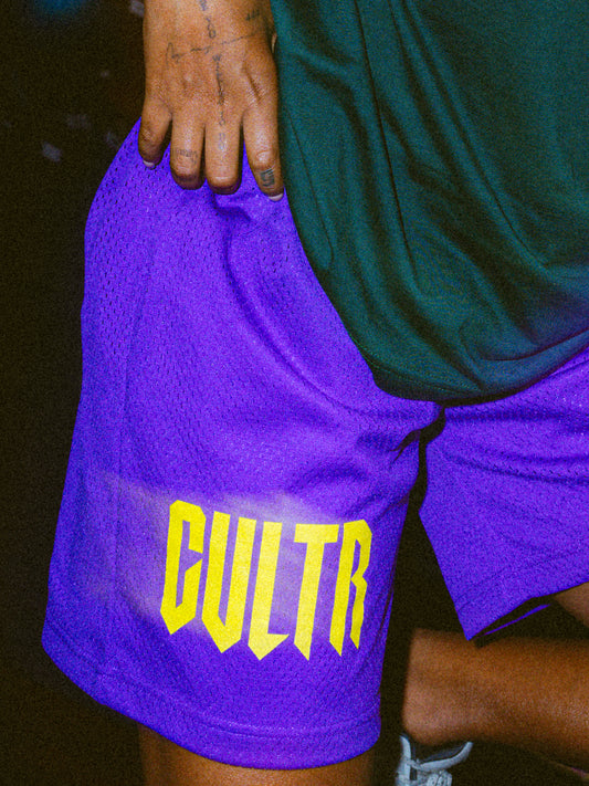 Purple/ Yellow CULTR Shorts